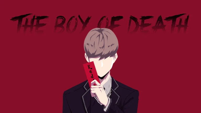 A captivating anime illustration featuring the mysterious and somber 'Boy of Death.' The character, adorned in dark attire, exudes an aura of melancholy as he stands against a backdrop of ethereal shadows. Title: 'The Boy of Death.'"